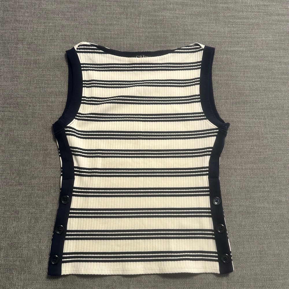 J.Crew Ribbed Knit Tank Top Womens XS Navy White Striped Side Button
